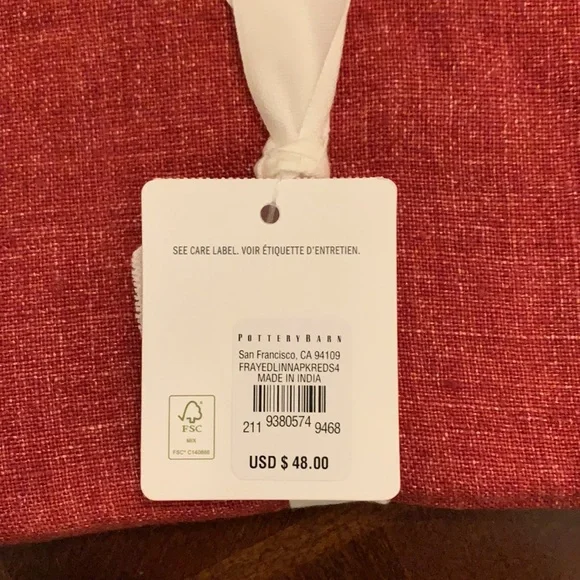 NWT Pottery Barn Red Frayed Linen Napkins. Set of four. Perfect for Christmas 🎄 - Picture 4 of 6